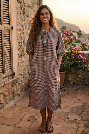 Vestido kaftan Donna vichy azul