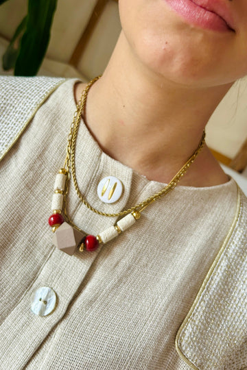 Collar Hexagon Stone Red