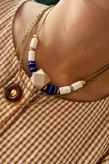 Collar Hexagon Stone Blue